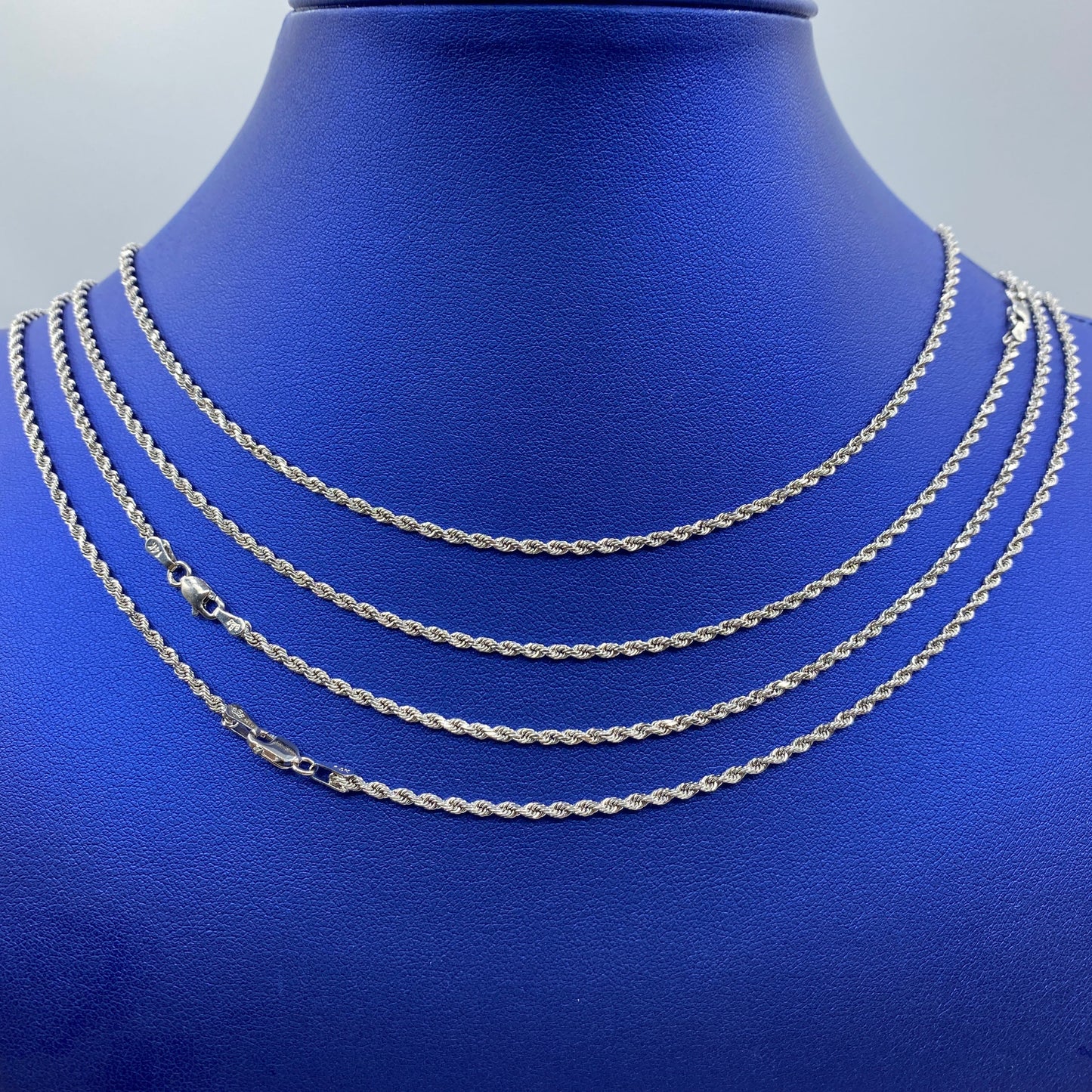 14K White Gold 2.2MM Rope Chain 16-26"