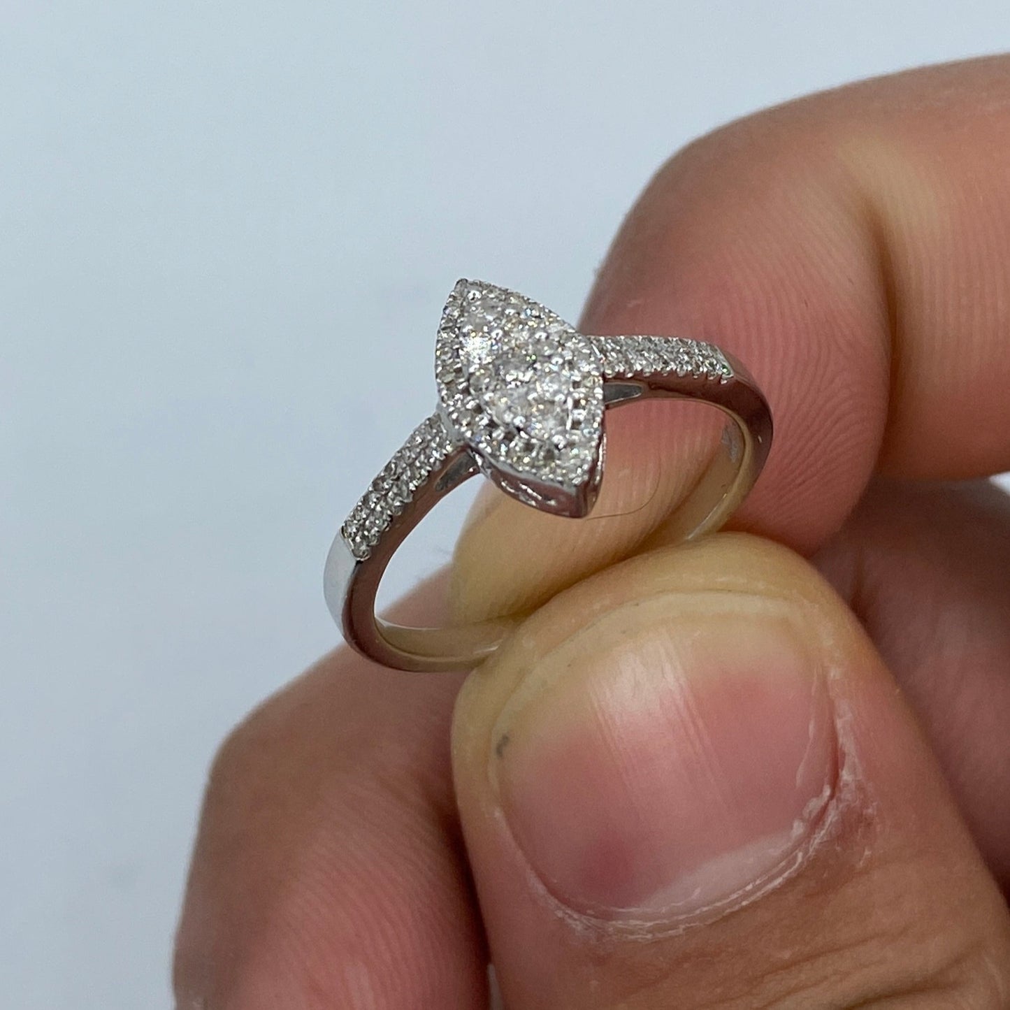 14K Almond Diamond Engagement Ring