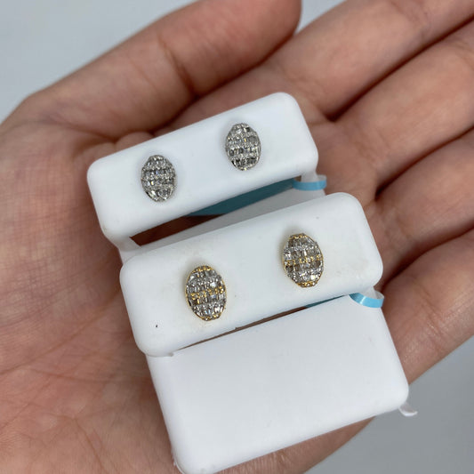 14K Small Oval Stacked Diamond Baguette Earrings