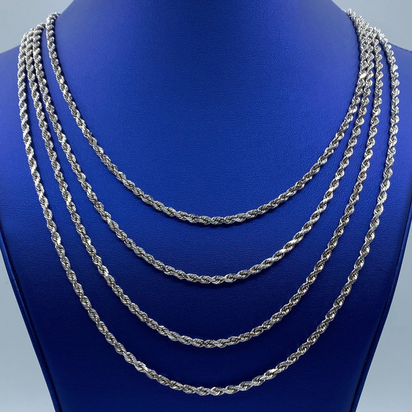 10K 3.8MM Rope Chain in White Gold 18-24"