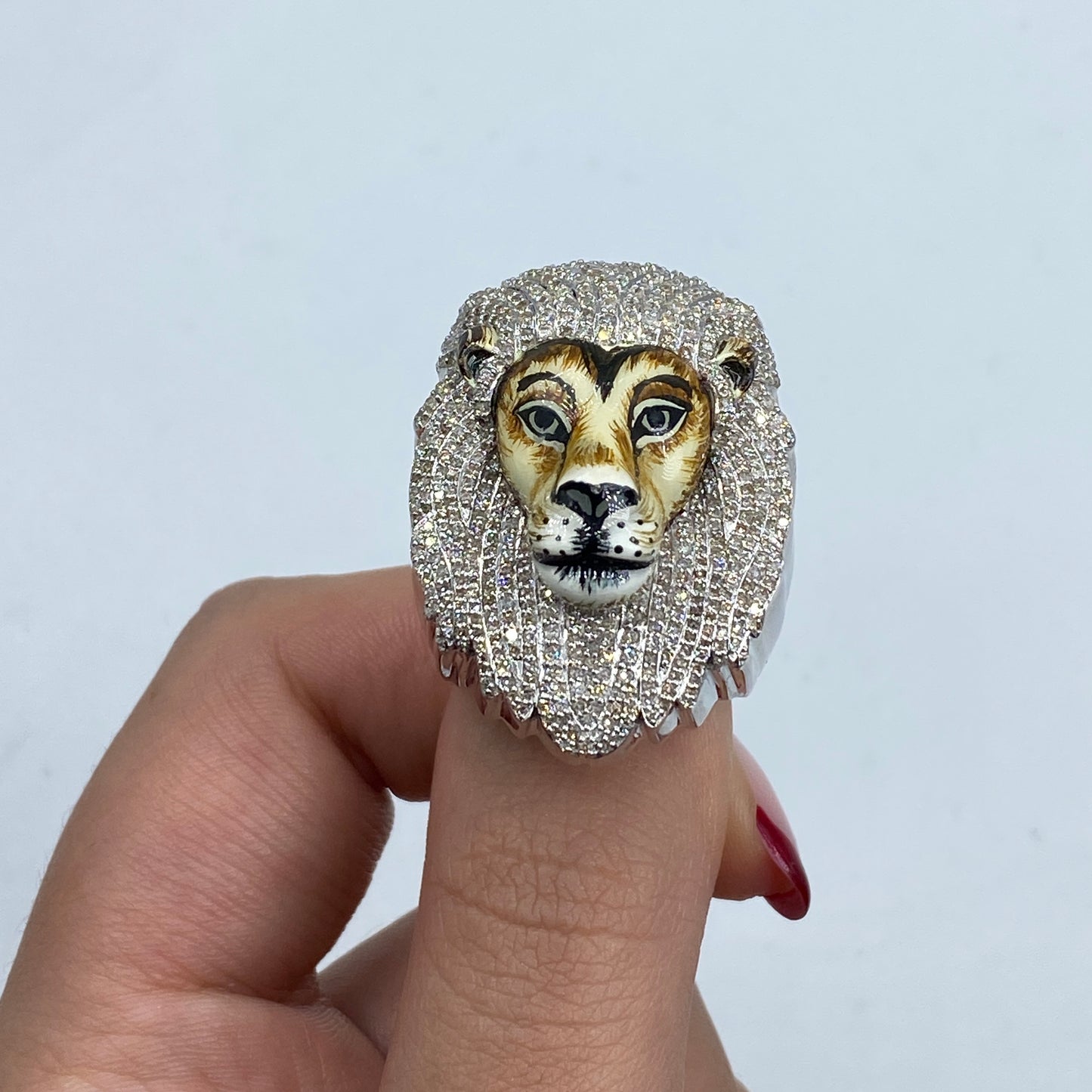 14K Jumbo Lion Face Diamond Ring