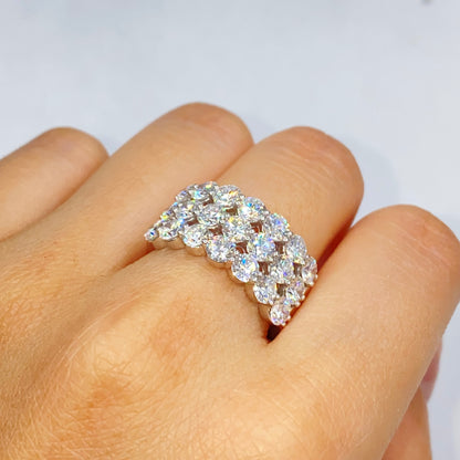 18K Three Row Stacked Diamond Ring