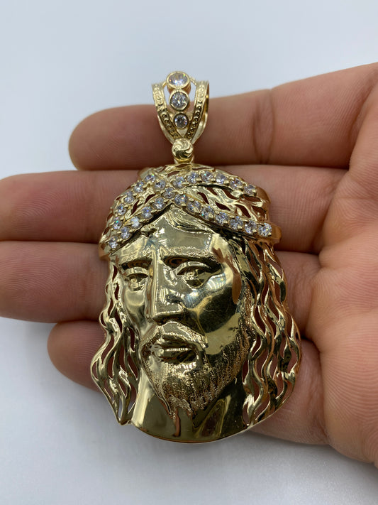 14K Jesus Head Pendant 2.75"