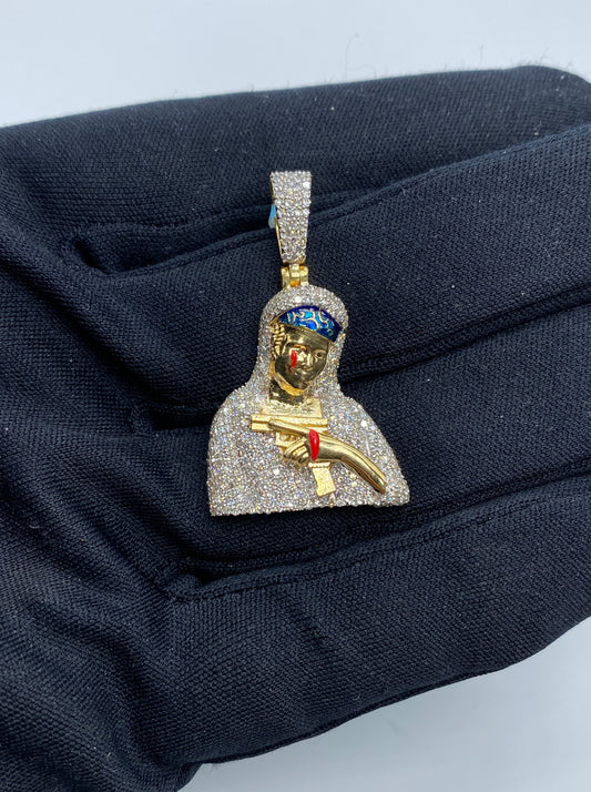 14K Gangster Gun Diamond Pendant