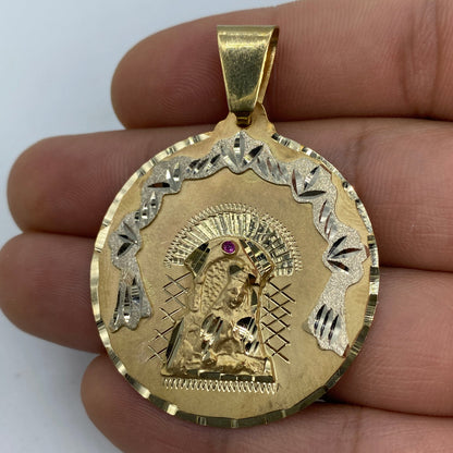 14K Saint Caridad del Cobre Round Medallion Pendant 2.0"