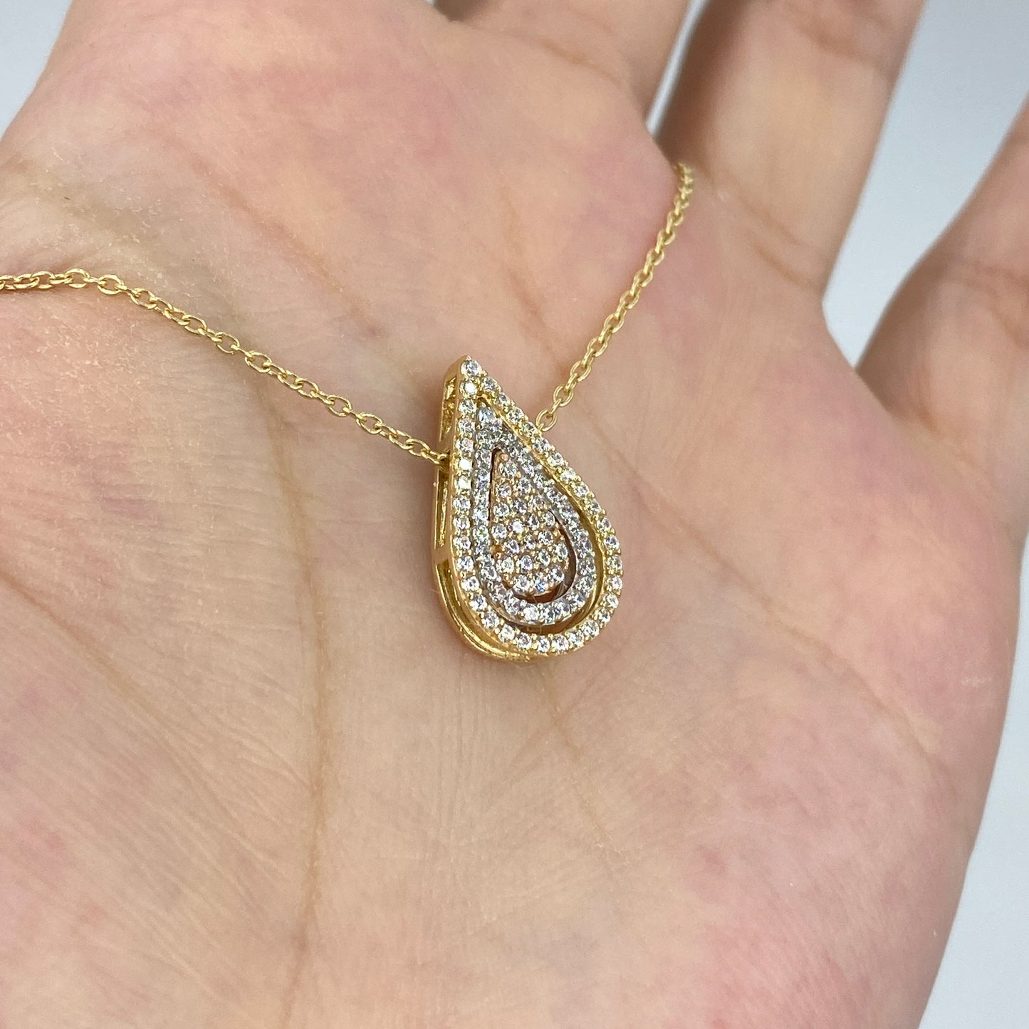 14K 3 Tier Drip Drop Tear Pendant Necklace