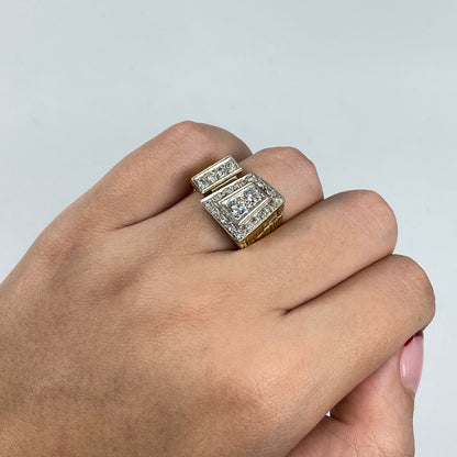 14K Rectangle Diamond Ronaldo Ring