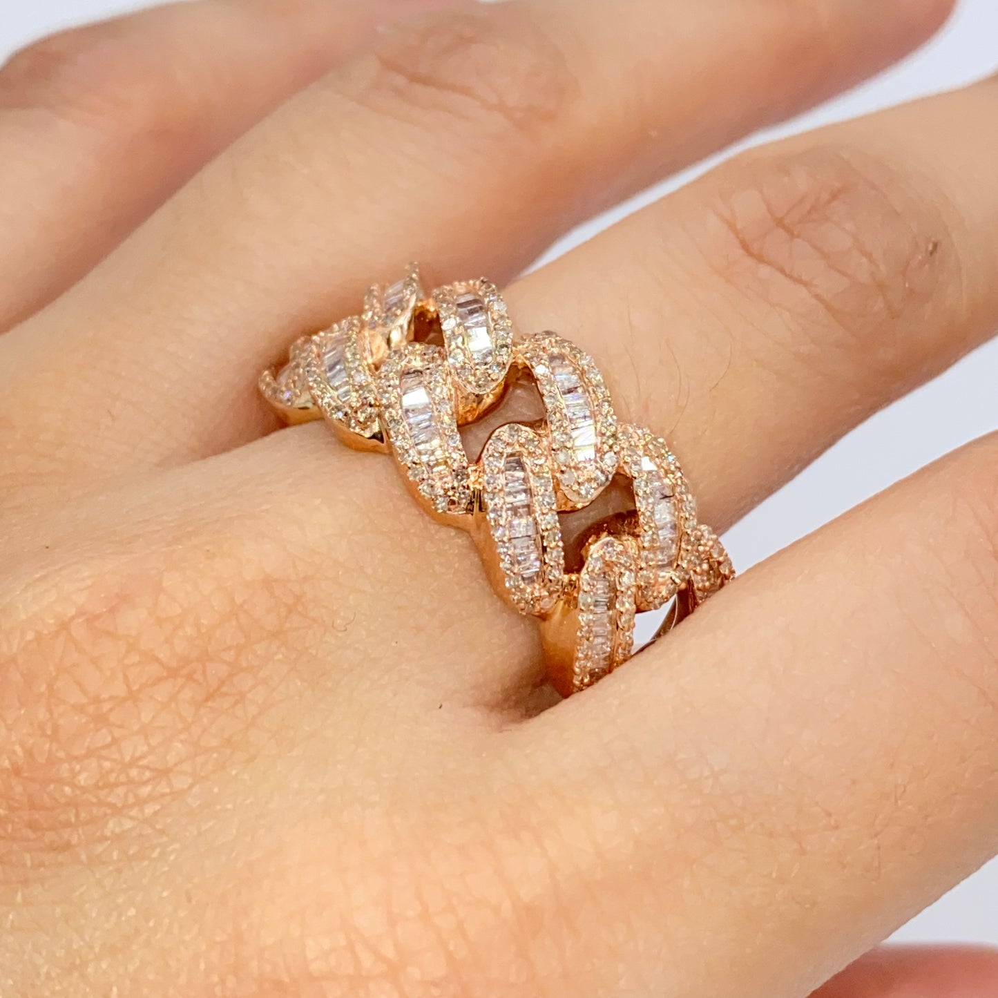 10K Chubby Cuban Link Diamond Baguette Ring