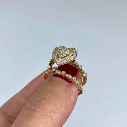 14K Halo Heart Stack Diamond Ring