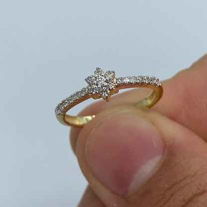 14K Small Flower Diamond Engagement Ring