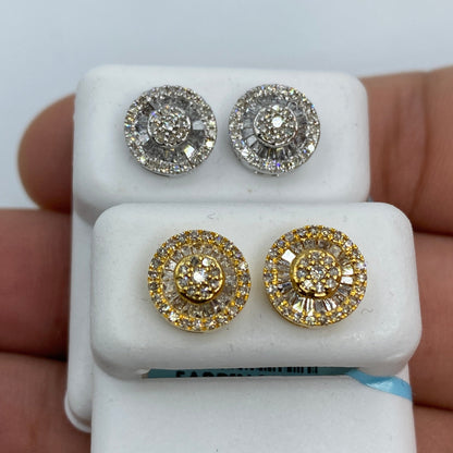 14K Circle Gutter Diamond Baguette Earrings