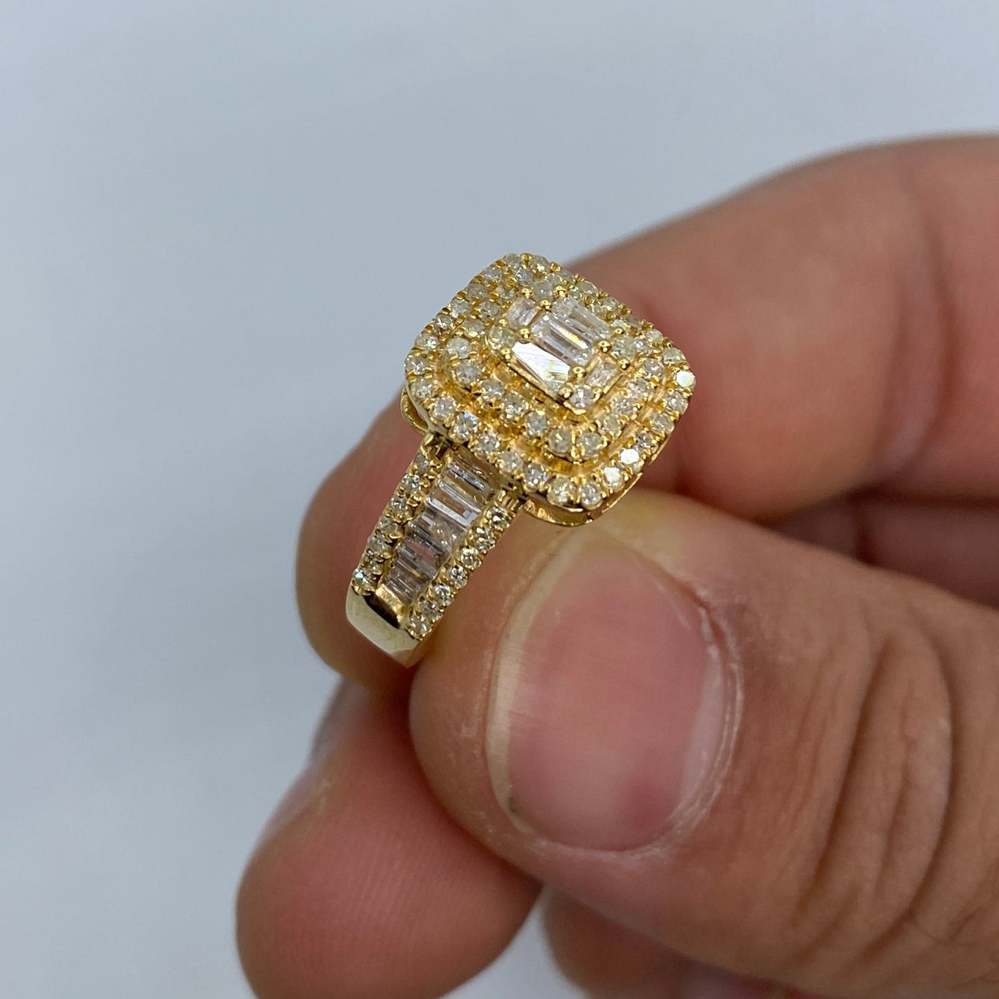 14K Square Diamond with Baguette Center Engagement Ring