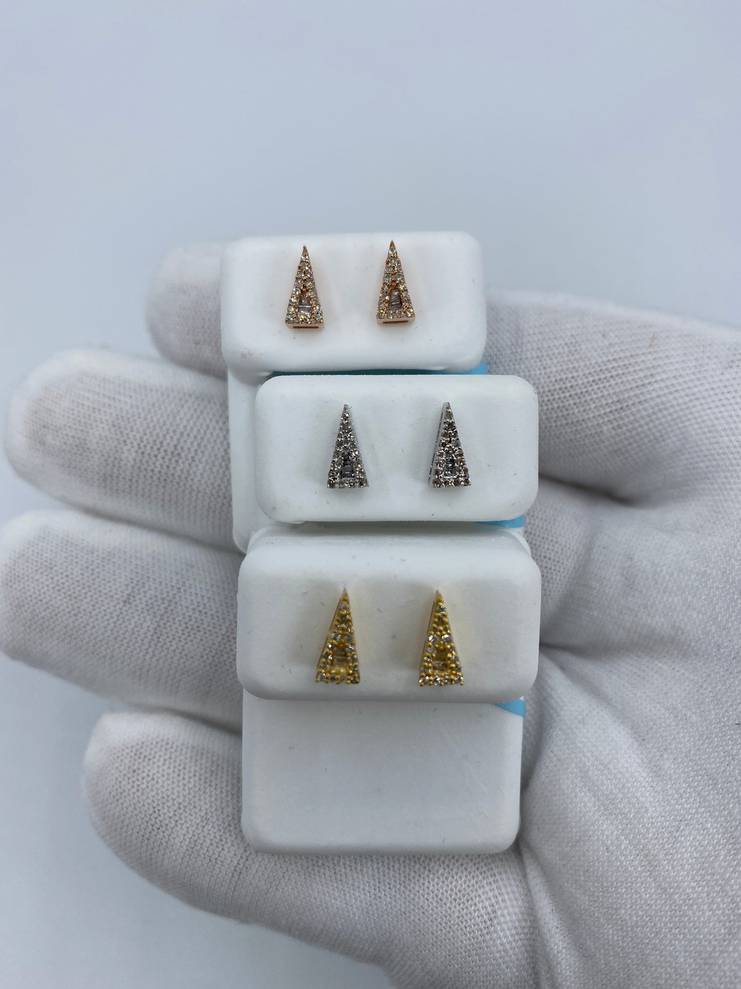 14K Small Isosceles Triangle Diamond Baguette Earrings