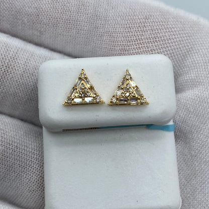 14K Equilateral Triangle Diamond Baguette Earrings