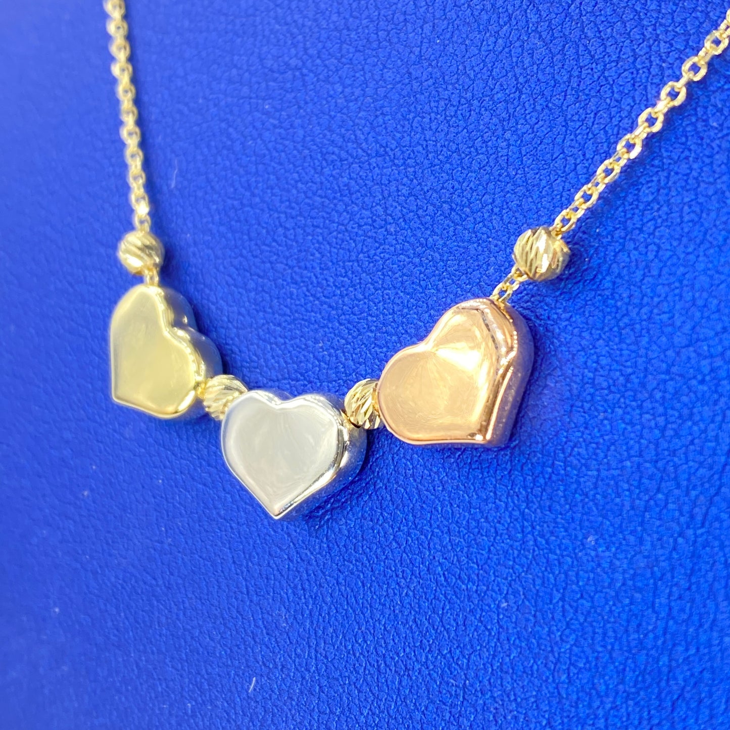 14K Tri-Color Heart Necklace 18"