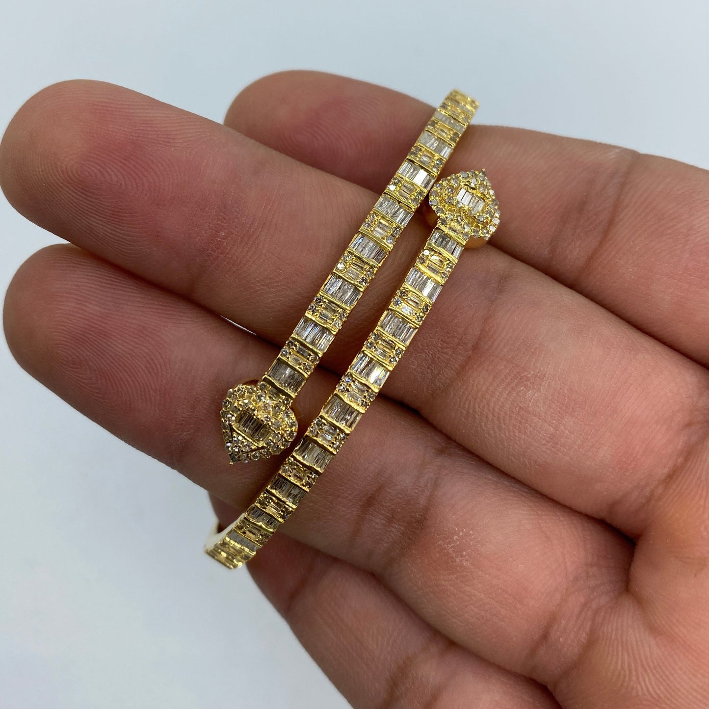 10K Bangle Heart Diamond Baguette Bracelet