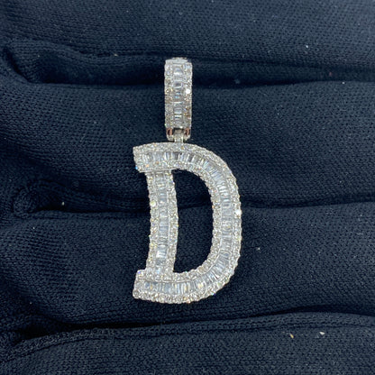 14K Initial D Diamond Baguette Pendant
