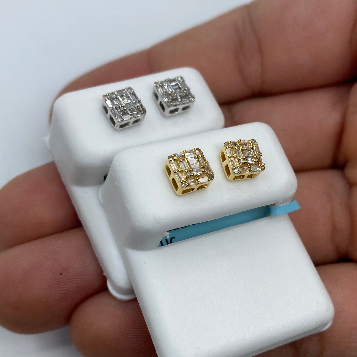 14K Square Box Diamond Baguette Earrings 0.35ct
