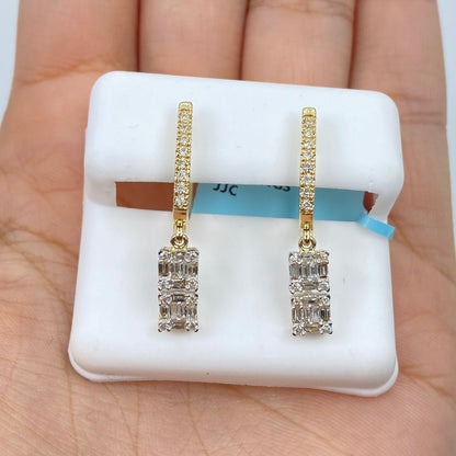 14K Rococo Diamond Baguette Dangling Earrings