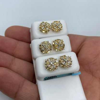 14K Circle Spiral Diamond Baguette Earrings