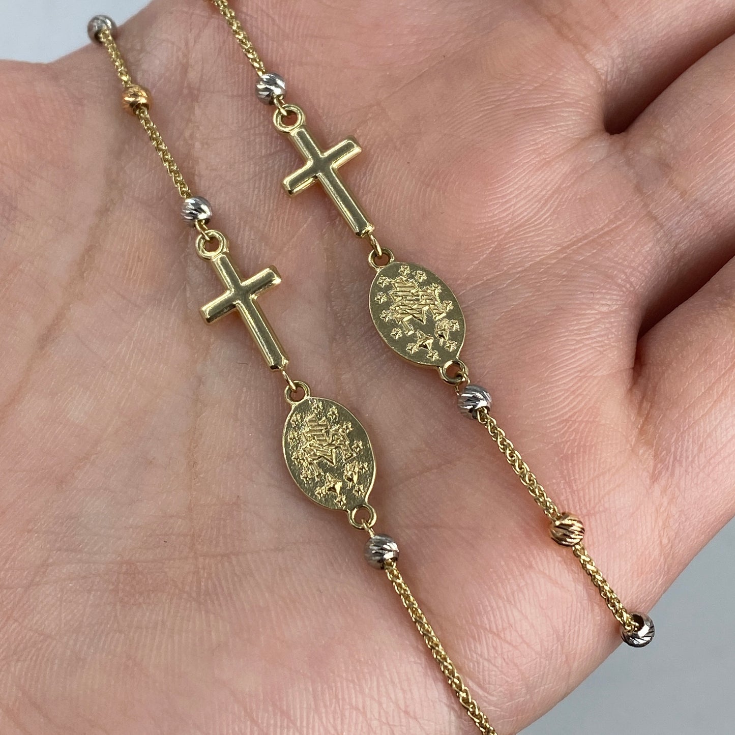 14K Rosary Cross Virgin Mary Bracelet