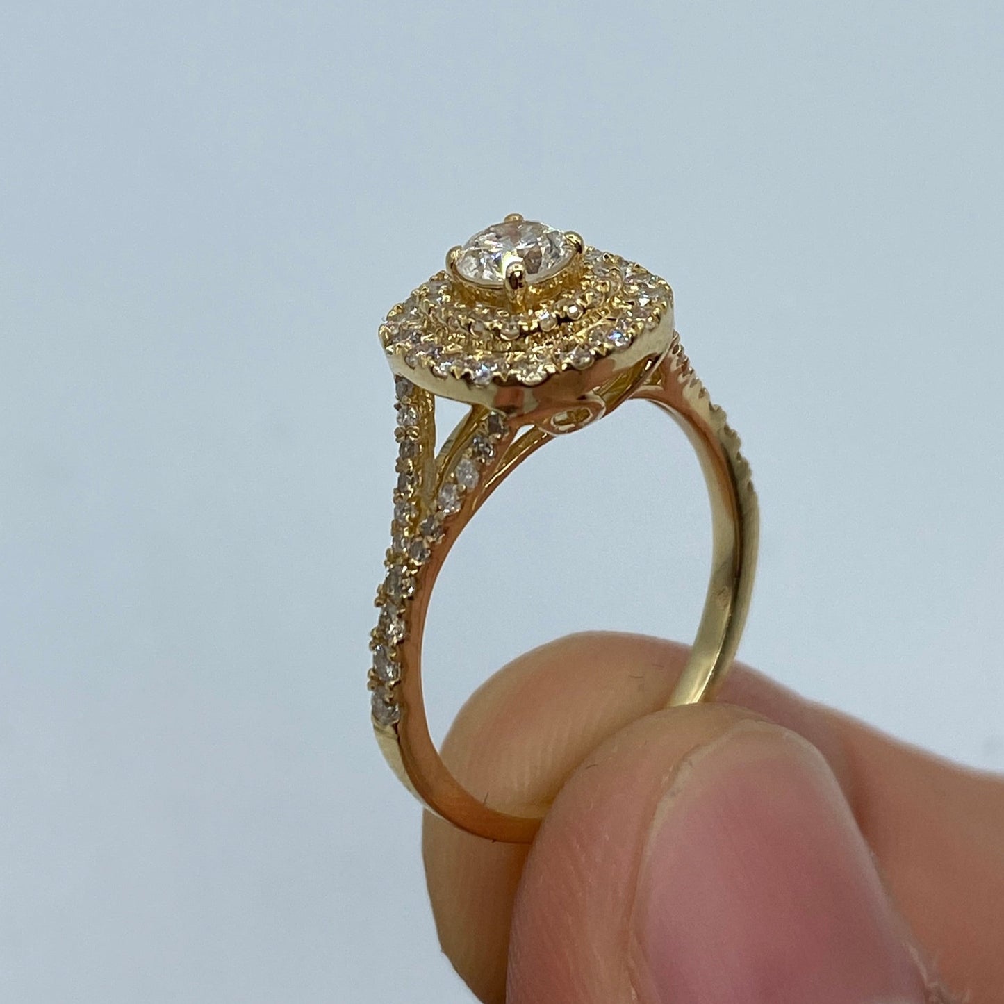 14K Wide Square Large Center Stone Diamond Engagement Ring