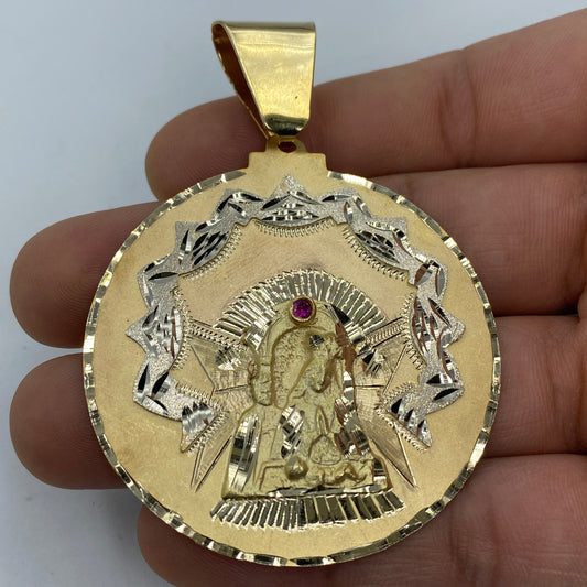 14K Saint Caridad del Cobre Round Medallion Pendant 2.8"
