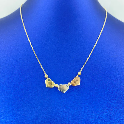 14K Tri-Color Heart Necklace 18"