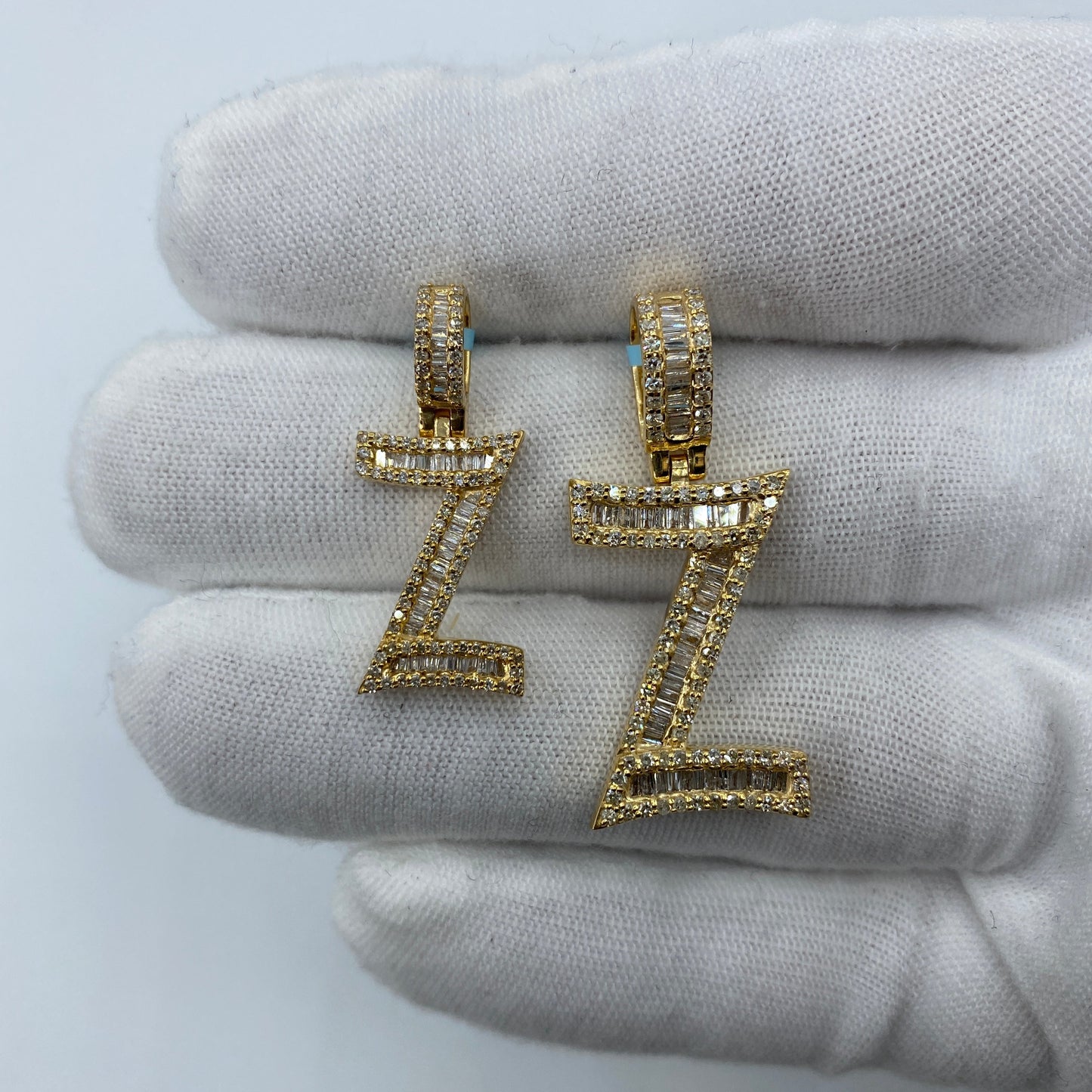 14K Bamboo Initial Letter Diamond Baguette Pendants Full Collection