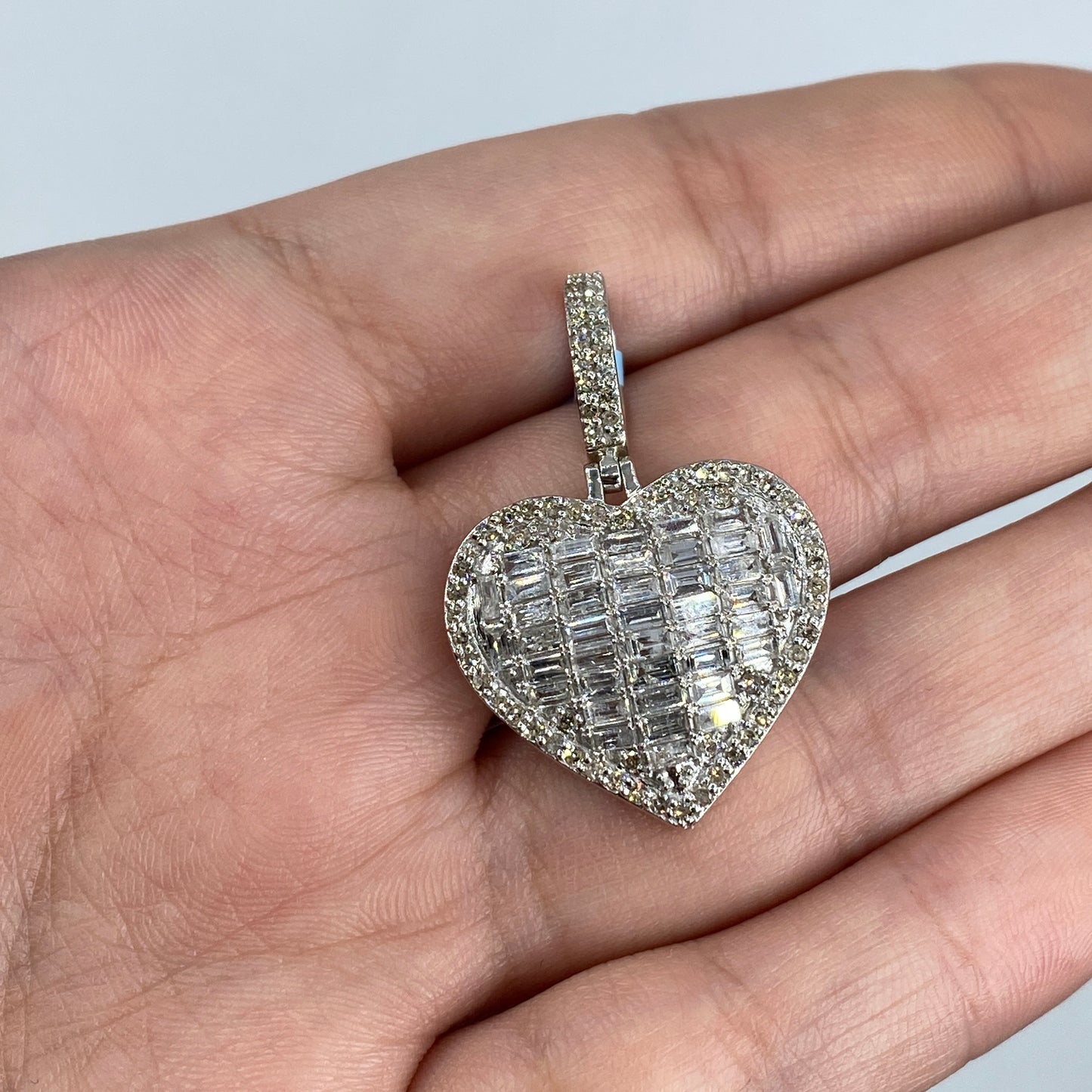 14K Heart Baguette Diamond Pendant