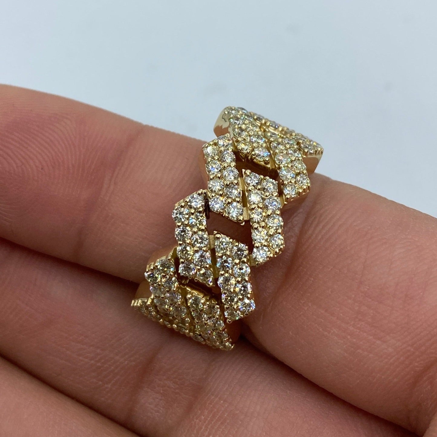 10K Yellow Gold Bold Cuban Link Diamond Ring
