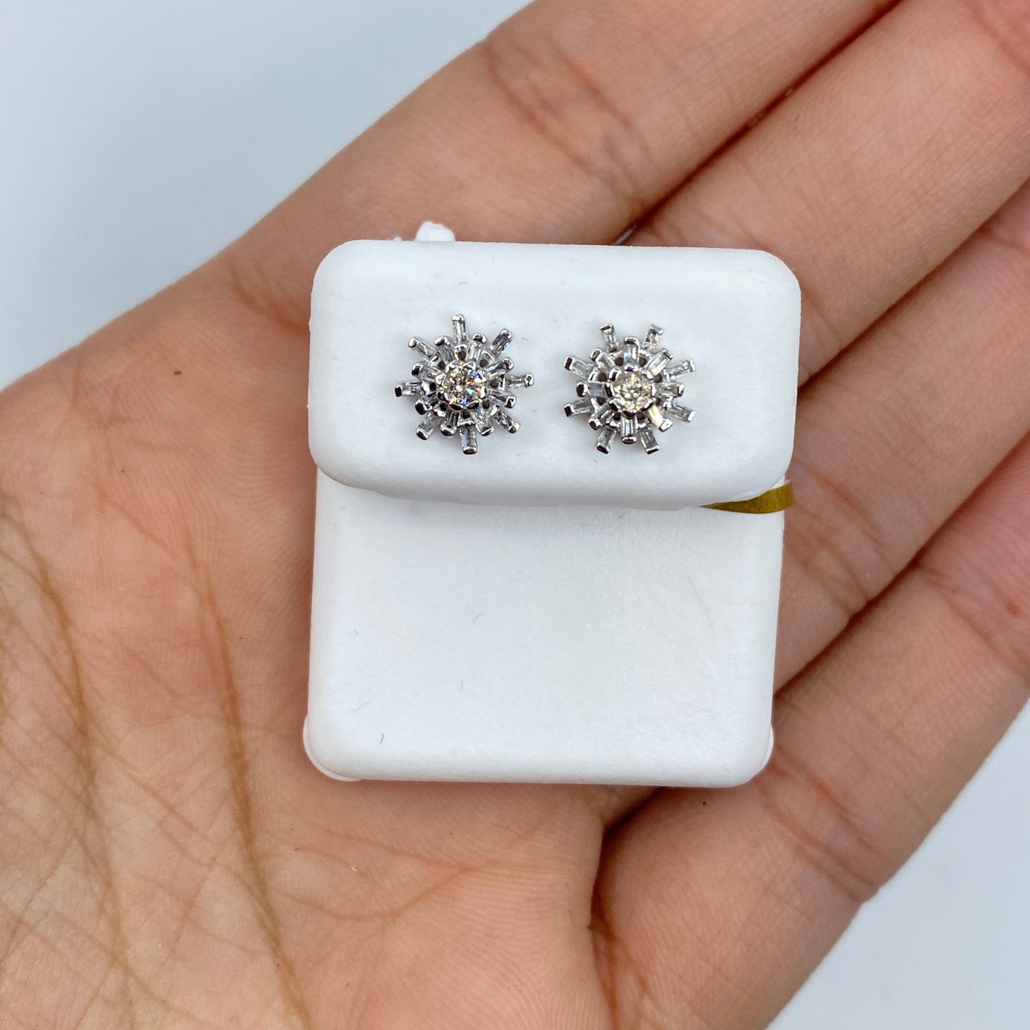 10K Snowflake Diamond Baguette Earrings