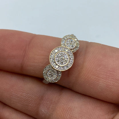 14K Tri-stone Circle Shape Diamond Engagement Ring