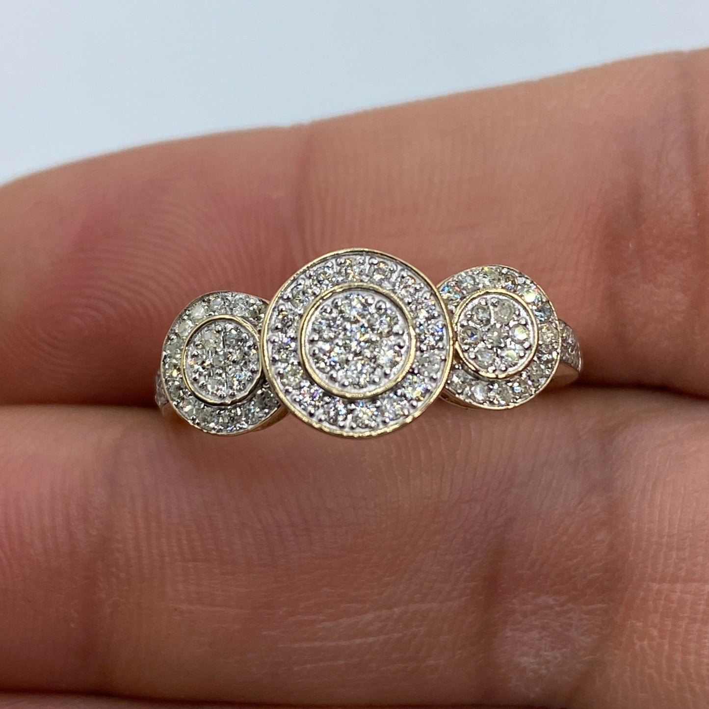 14K Tri-stone Circle Shape Diamond Engagement Ring