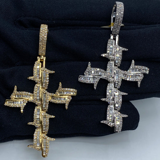 10K Holy Spirit Cross Diamond Baguette Pendant