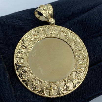 14K Jesus Save Us Circle Picture Photo Pendant