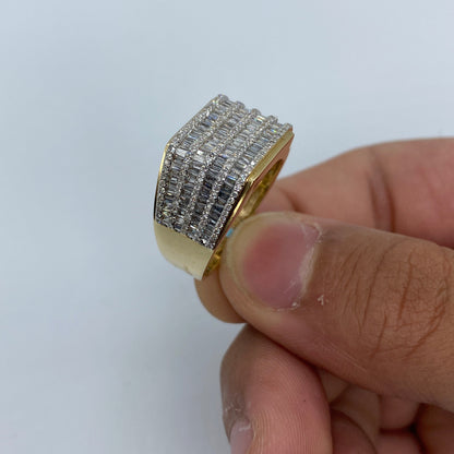 14K Rectangle Quad-Row Diamond Baguette Ring