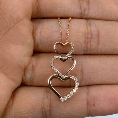 10K Heart Charm Stack Diamond Pendant