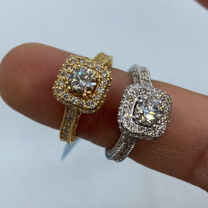 14K Large Center Stone Square Diamond Engagement Ring