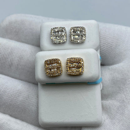 14k Square Double-Row Diamond Baguette Earrings
