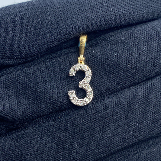 14k Number 3 Diamond Pendant
