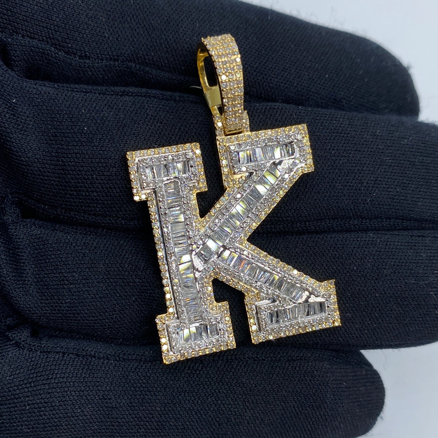 10K Initial K Diamond Baguette Pendant