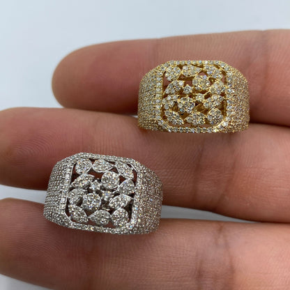 10K Floral Square Diamond Ring