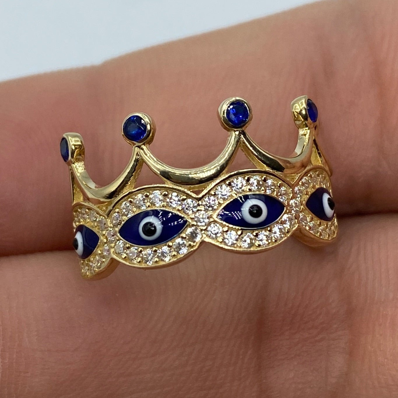 14K Evil Eye Crown Ring