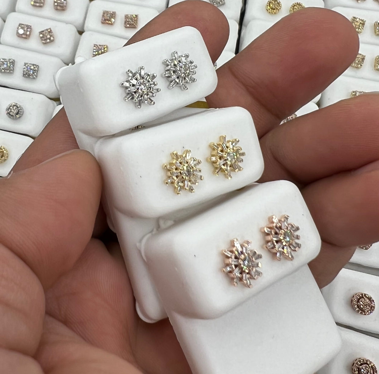 10K Flower Diamond Baguette Earrings