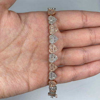10K 9MM Multi-Color Hearts Link Diamond Baguette Bracelet 6.5-7.5