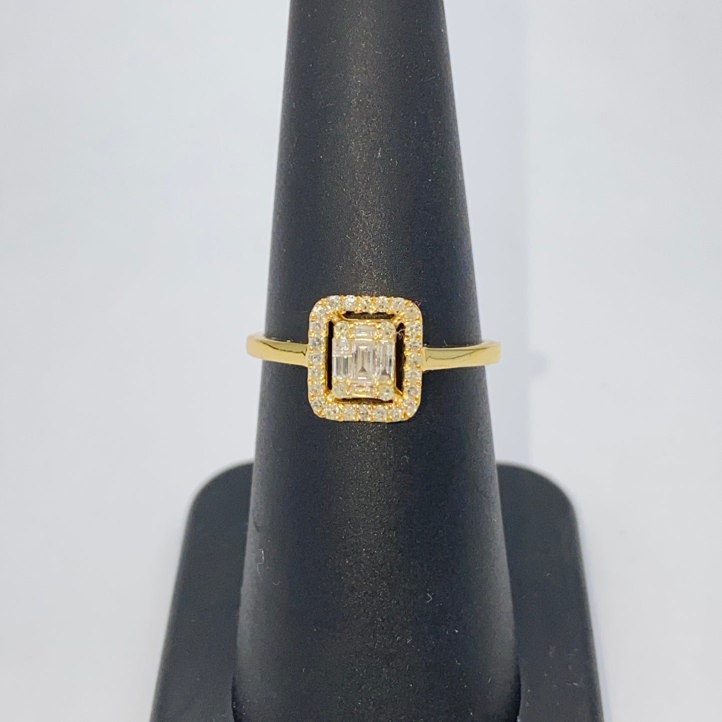 14K Palace Square Halo Diamond Baguette Engagement Ring