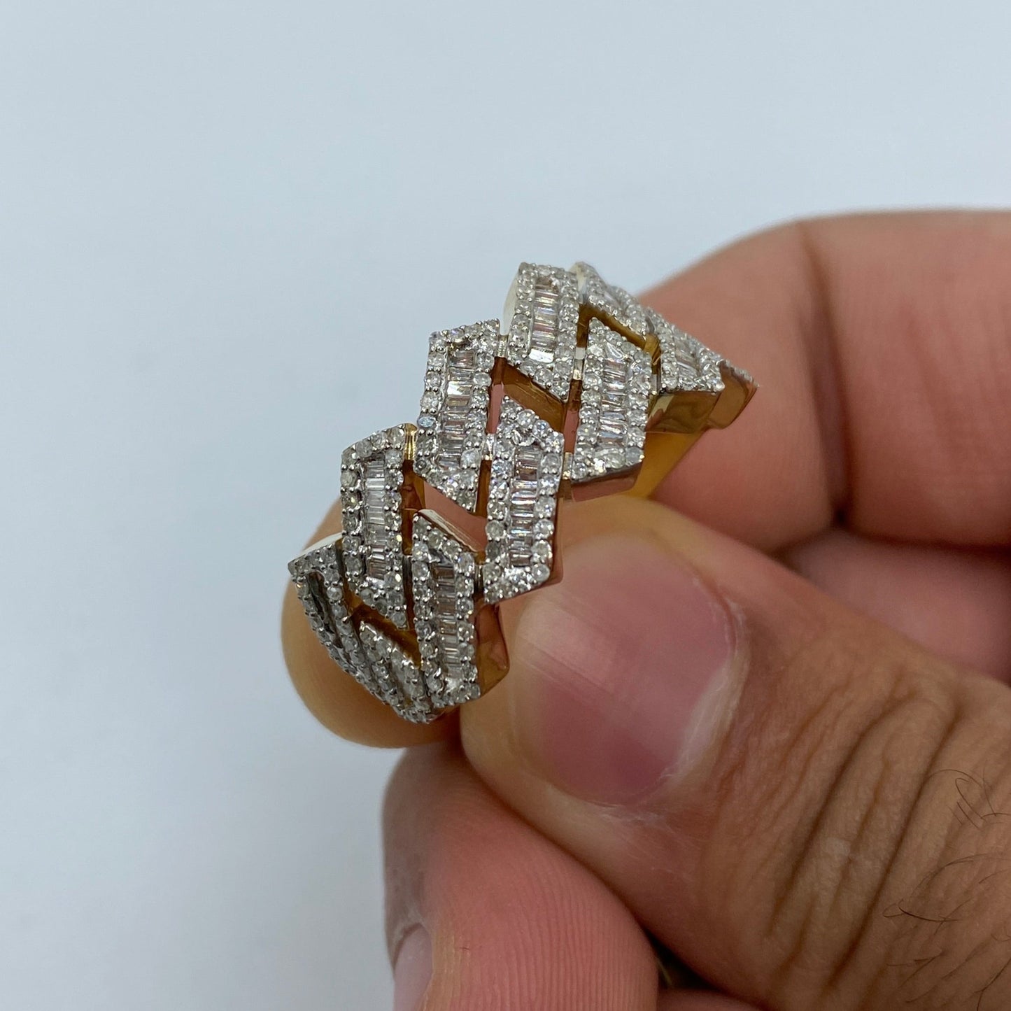 10K Razer Sharp Cuban Link Diamond Baguette Ring