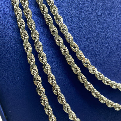 10K 4.7MM Rope Chain in White Gold 18-24"