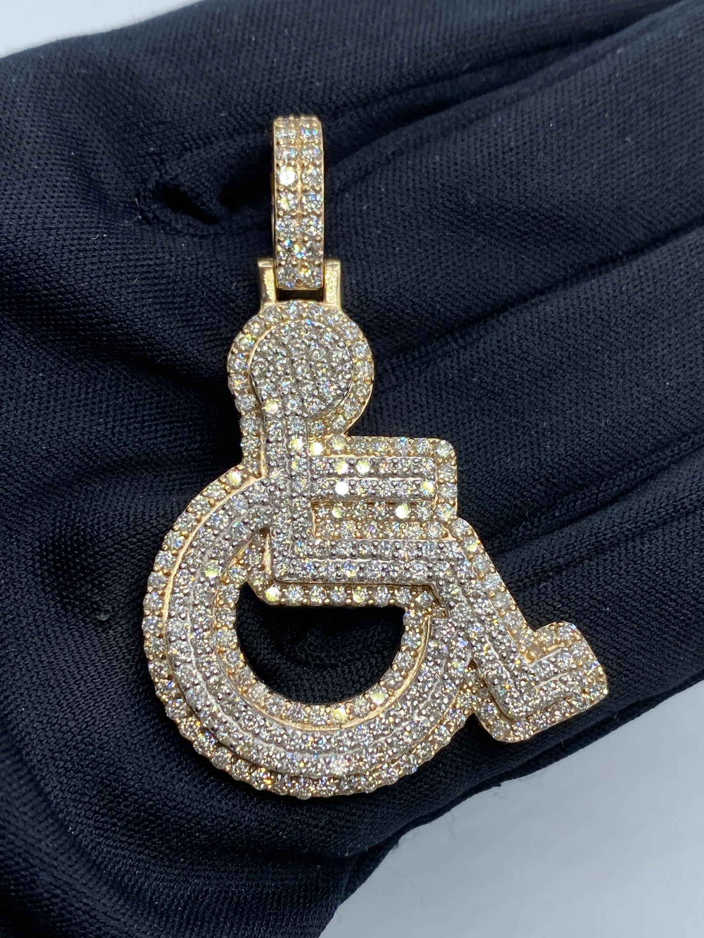 10K Disabled Wheelchair Handicap Diamond Pendant 5.9ct